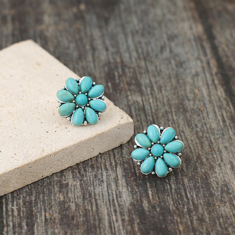 Alloy Turquoise Flower Stud Earrings  Trendsi   