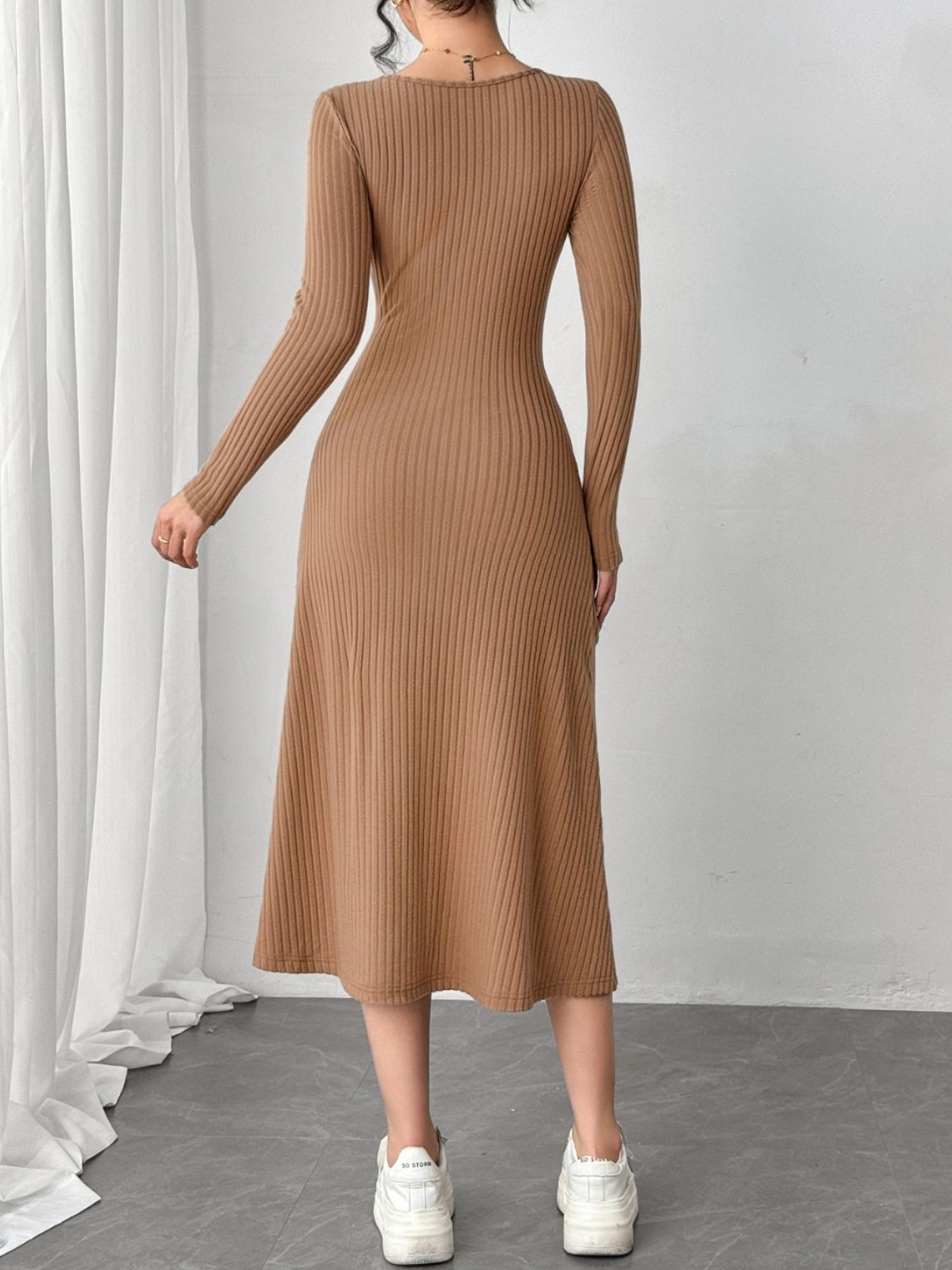 Square Neck Long Sleeve Midi Wrap Dress  Trendsi   