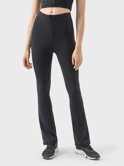 Millennia Zipper Detail High Waist Active Pants  Trendsi Black 4 