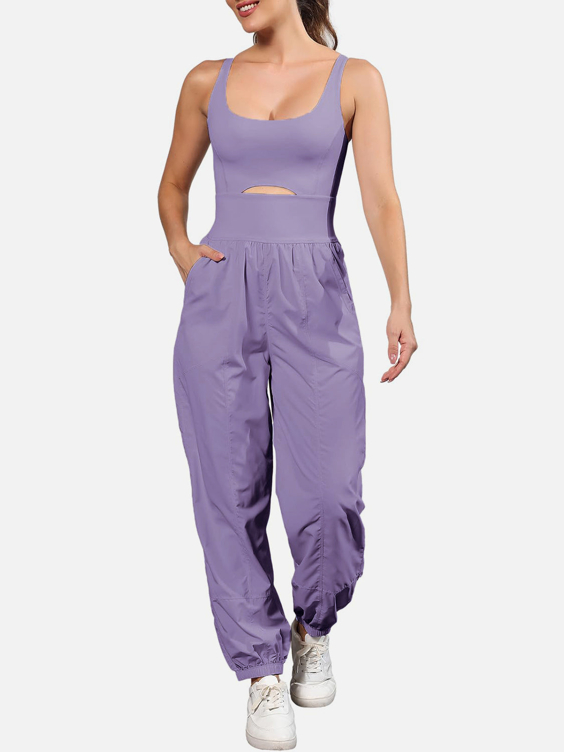 Cutout Scoop Neck Wide Strap Jumpsuit  Trendsi   