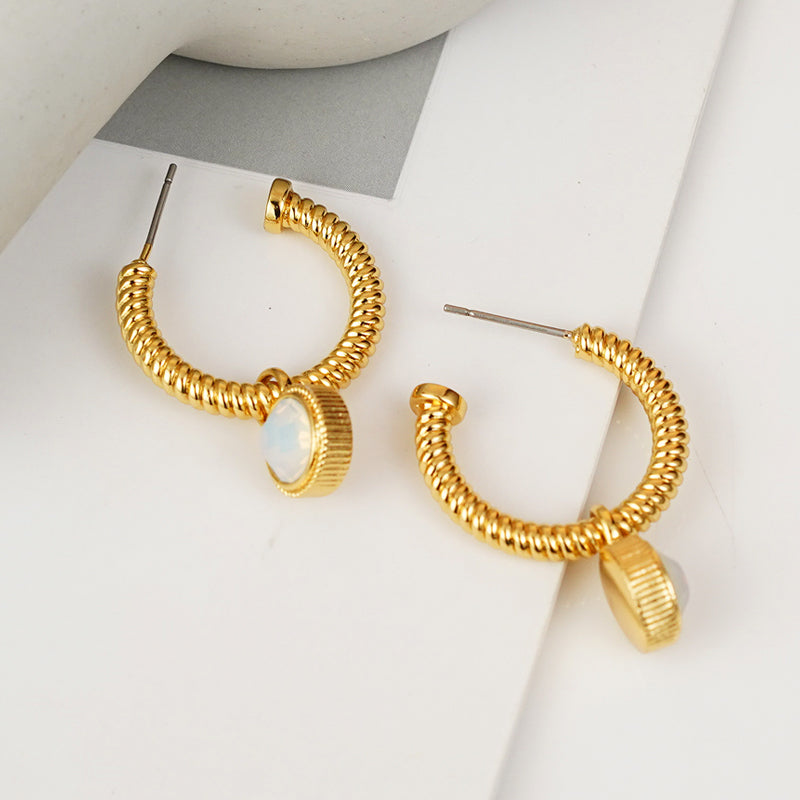 Rope Cat's Eye Stone C-Hoop Earrings  Trendsi   