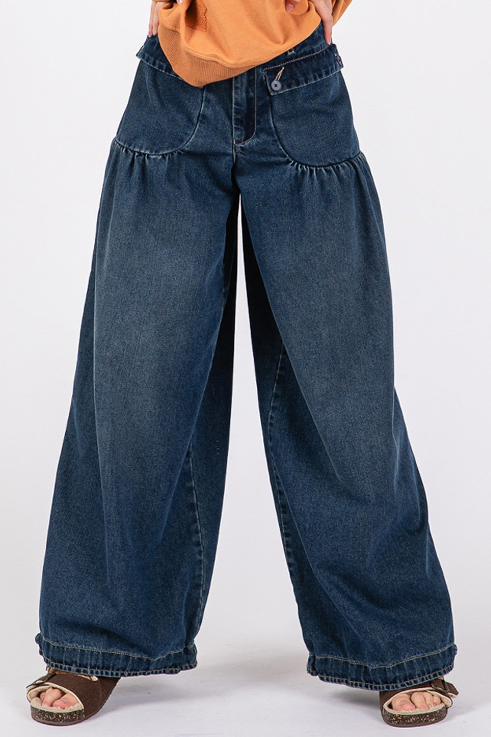 SAGE + FIG Mid-Rise Cargo Jeans with Pockets  Trendsi Denim Blue S 