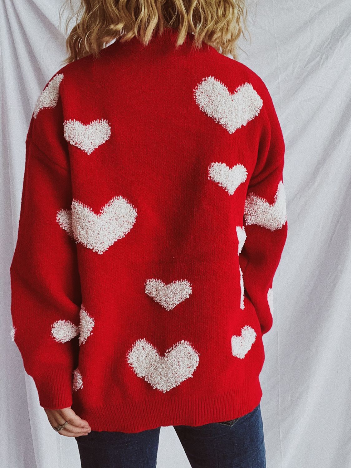 Heart Round Neck Dropped Shoulder Sweater  Trendsi   