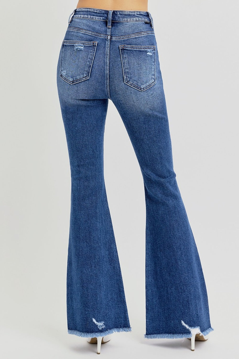 RISEN Full Size High Rise Distressed Raw Hem Flare Jeans  Trendsi   