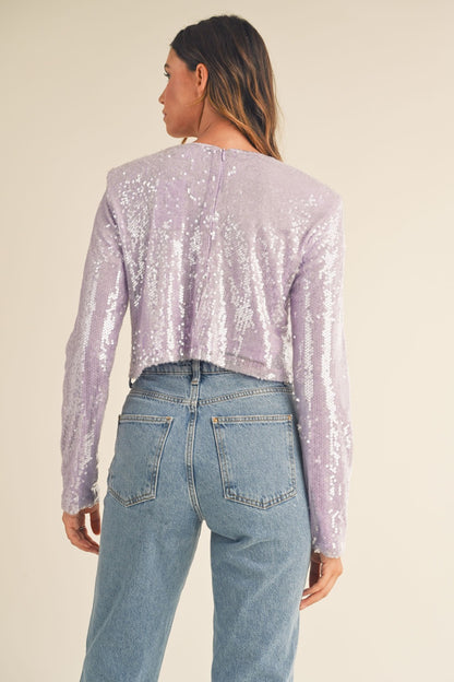 MABLE Shoulder Padded Sequin Crop Top Crop Top Trendsi   