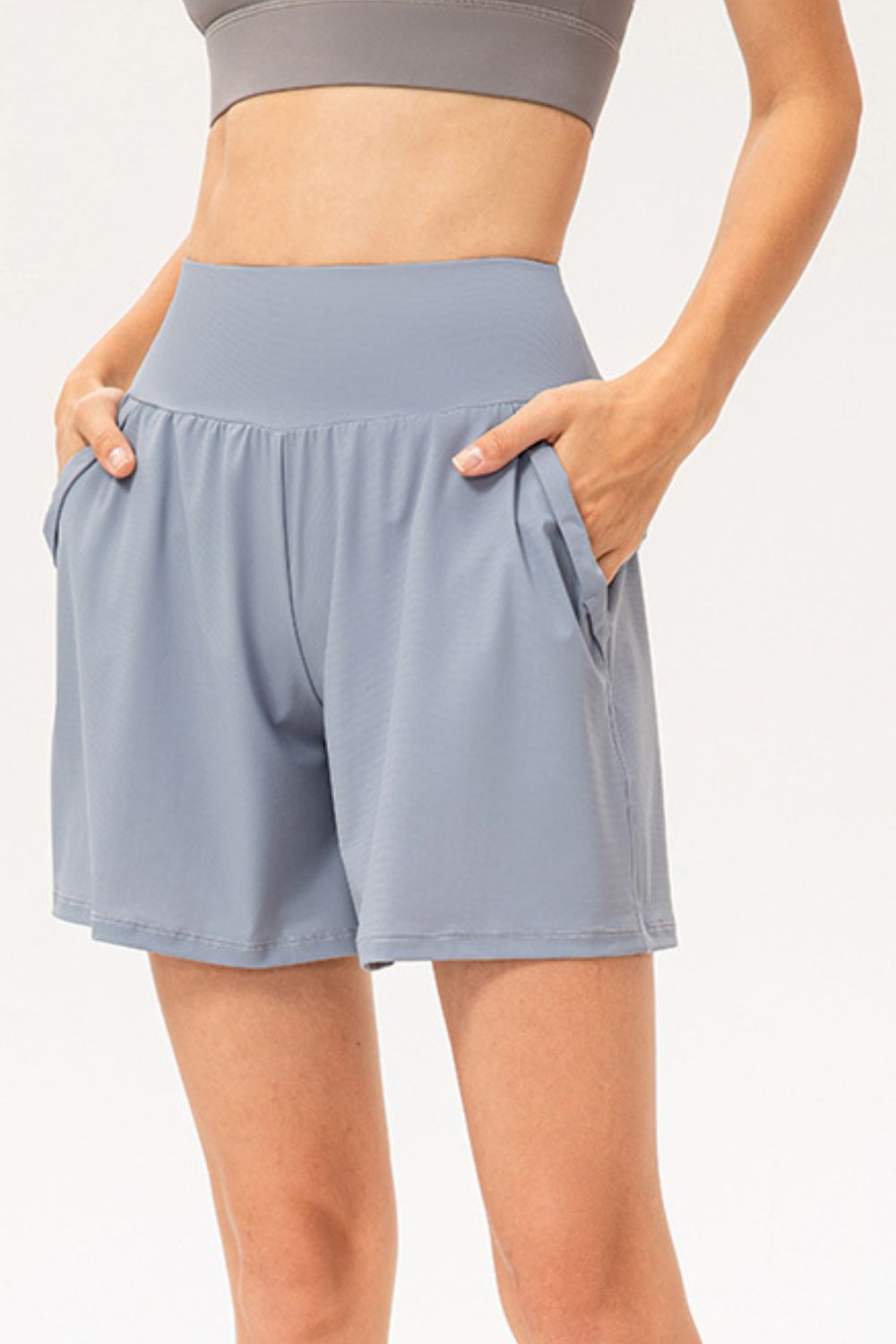 Pocketed Elastic Waist Active Shorts  Trendsi Light Blue XS 