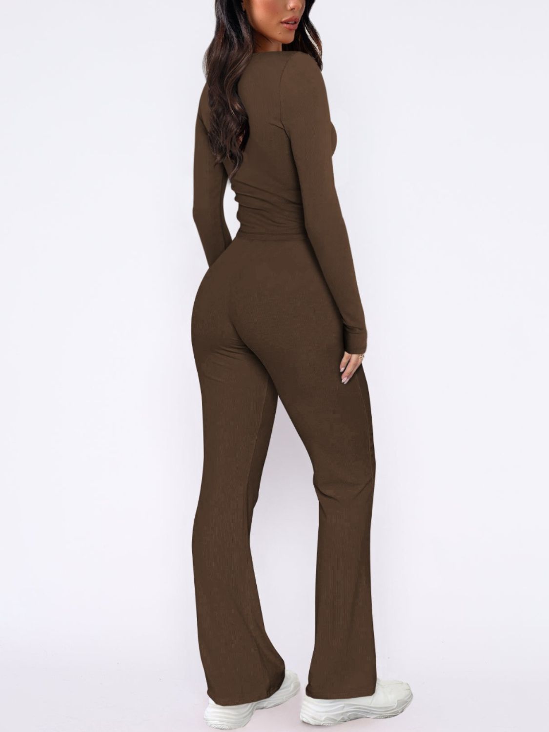 V-Neck Long Sleeve Top and Pants Set  Trendsi   