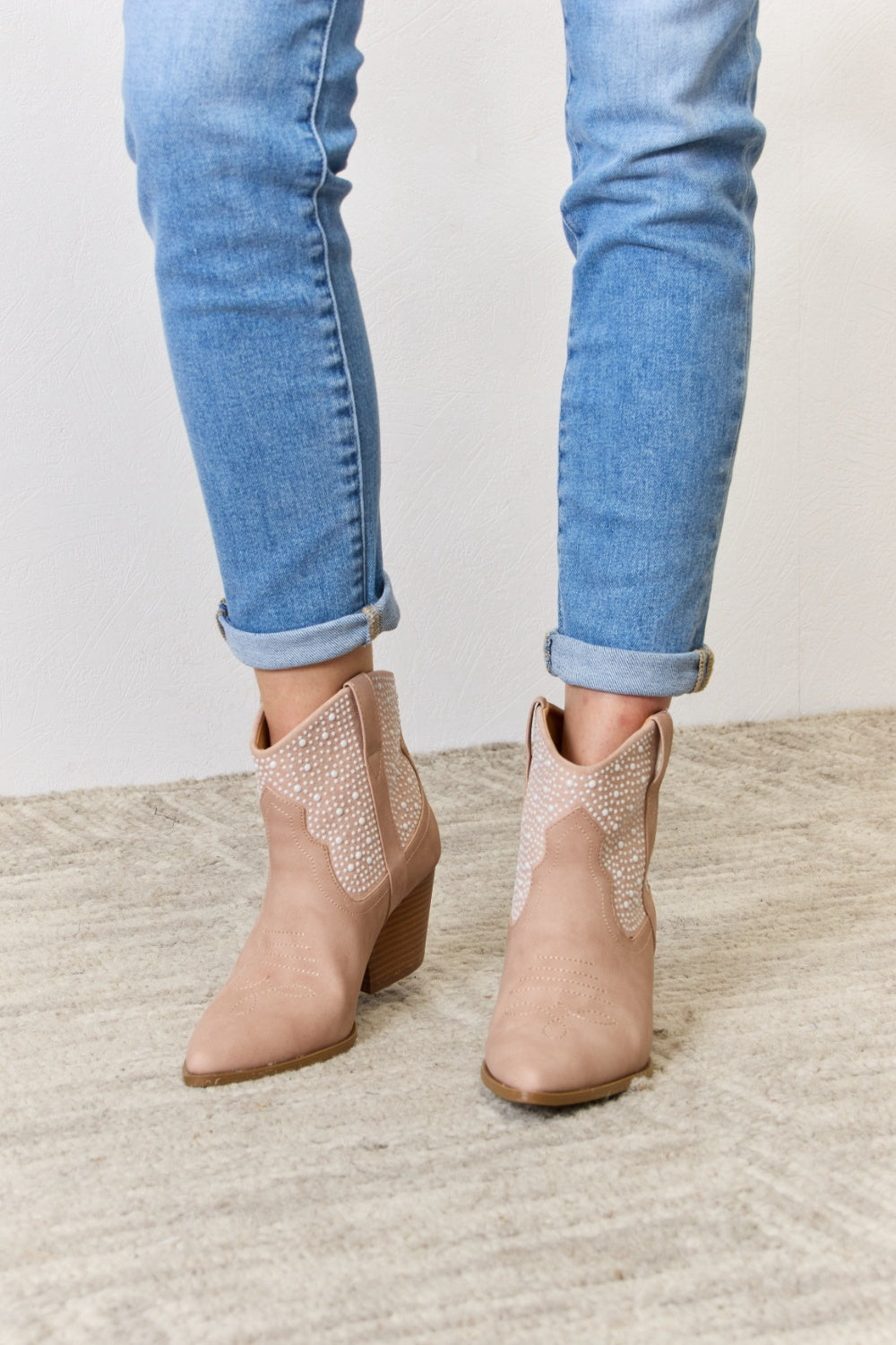 East Lion Corp Rhinestone Ankle Cowgirl Booties  Trendsi Blush 6 