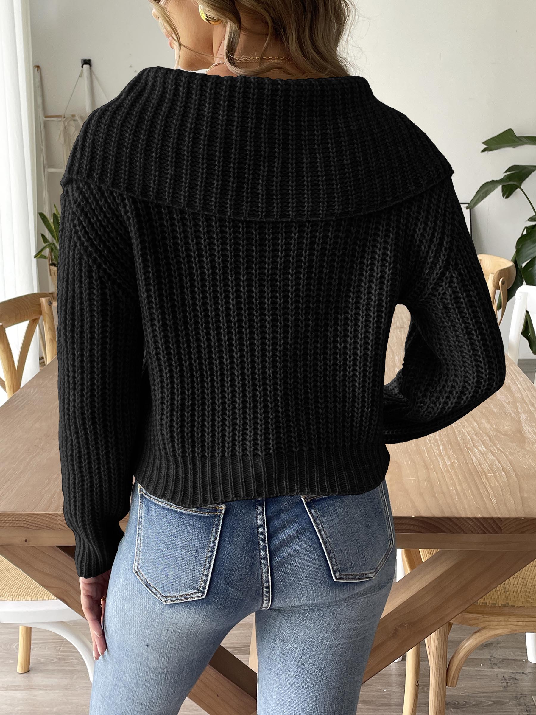 Cable-Knit Long Sleeve Sweater  Trendsi   