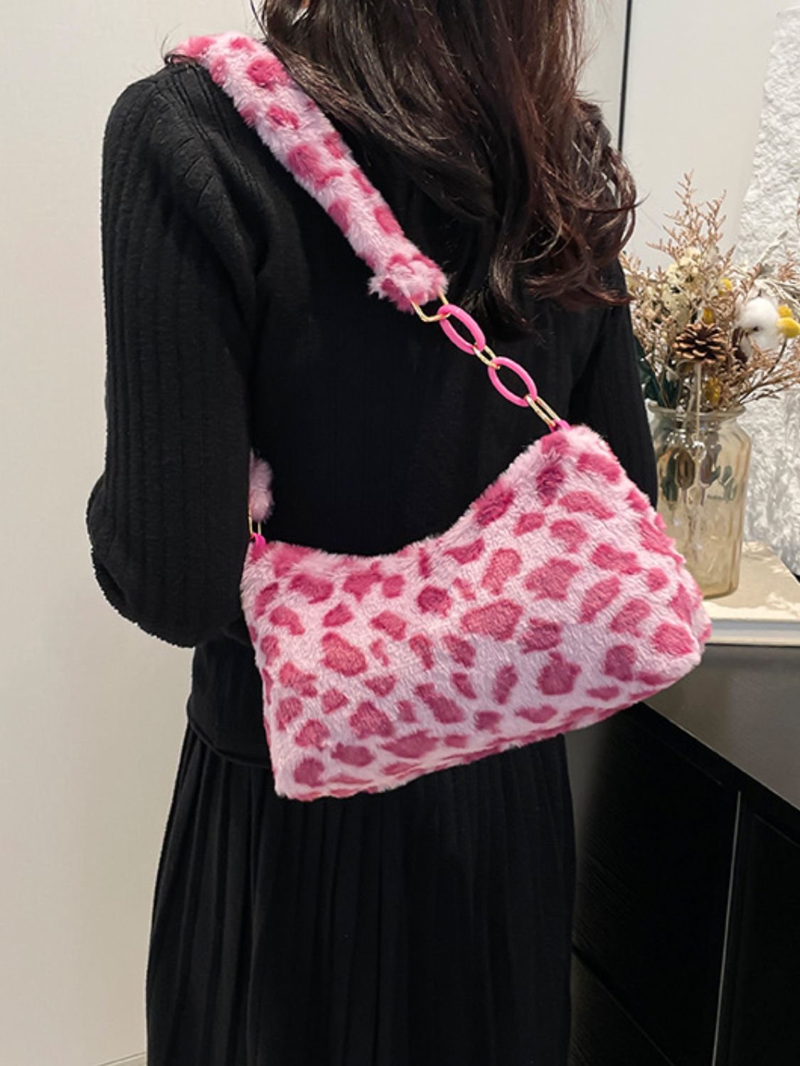 Leopard Fluff Shoulder Bag  Trendsi   