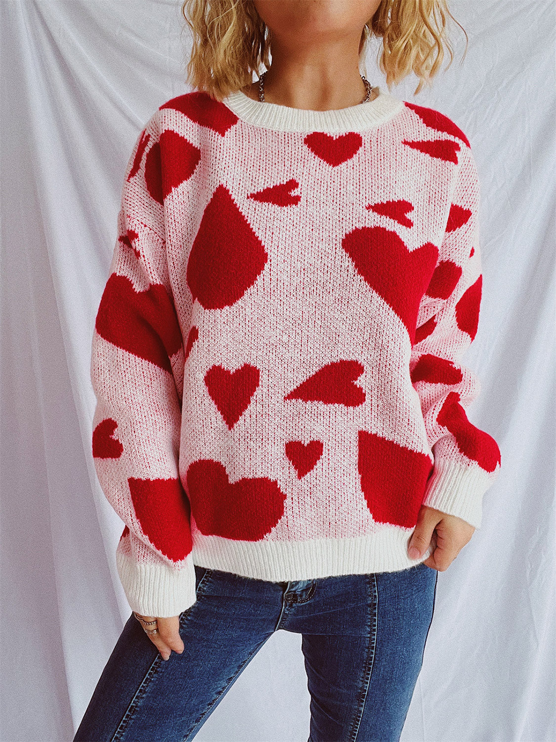 Heart Round Neck Long Sleeve Sweater  Trendsi   