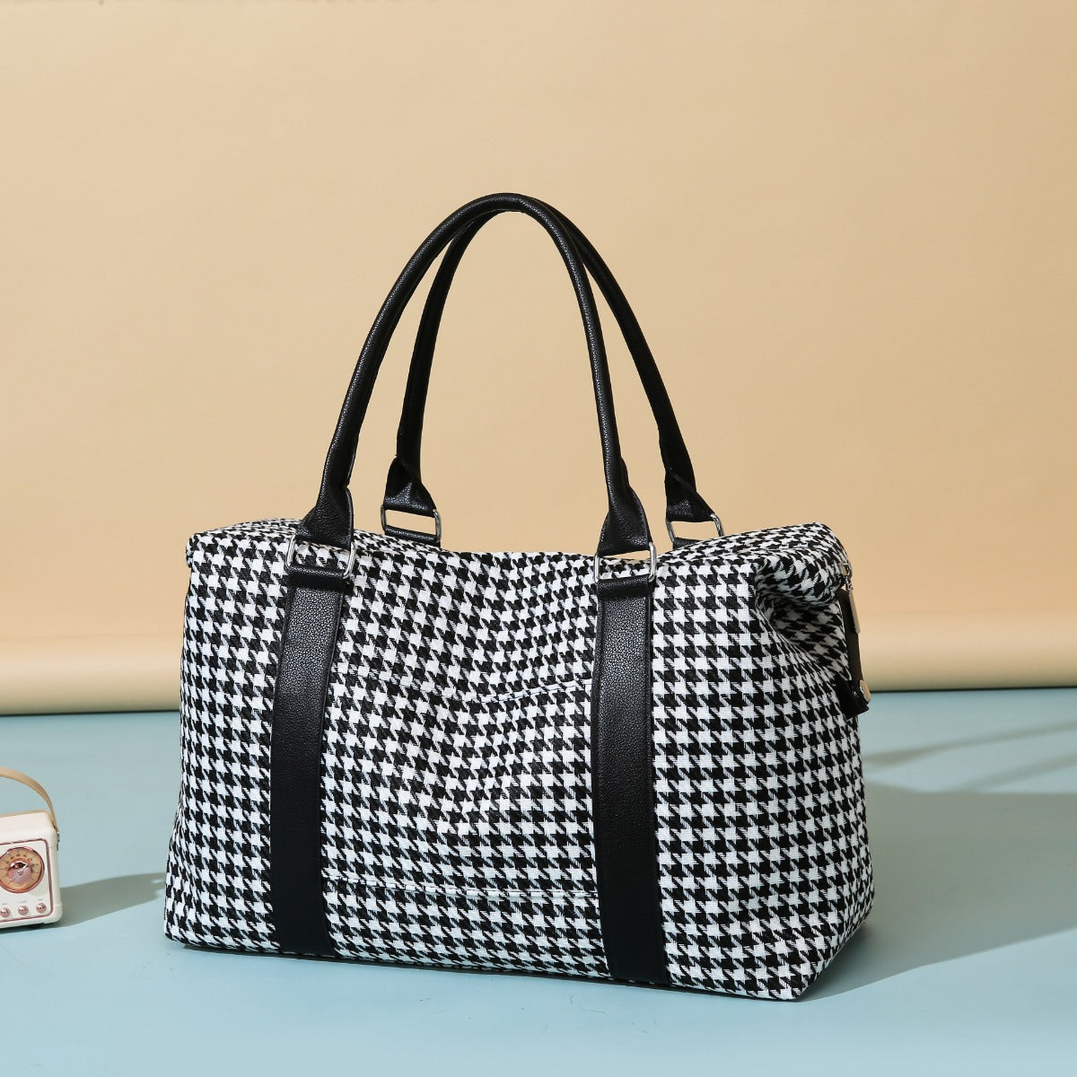 Houndstooth Canvas Travel Bag  Trendsi Black One Size 