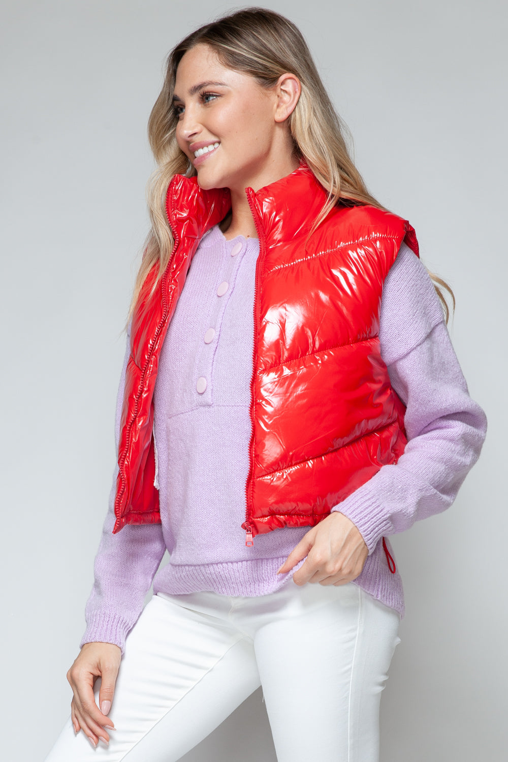 Snobbish Zip Up Turtleneck Shiny Quilted Vest  Trendsi   