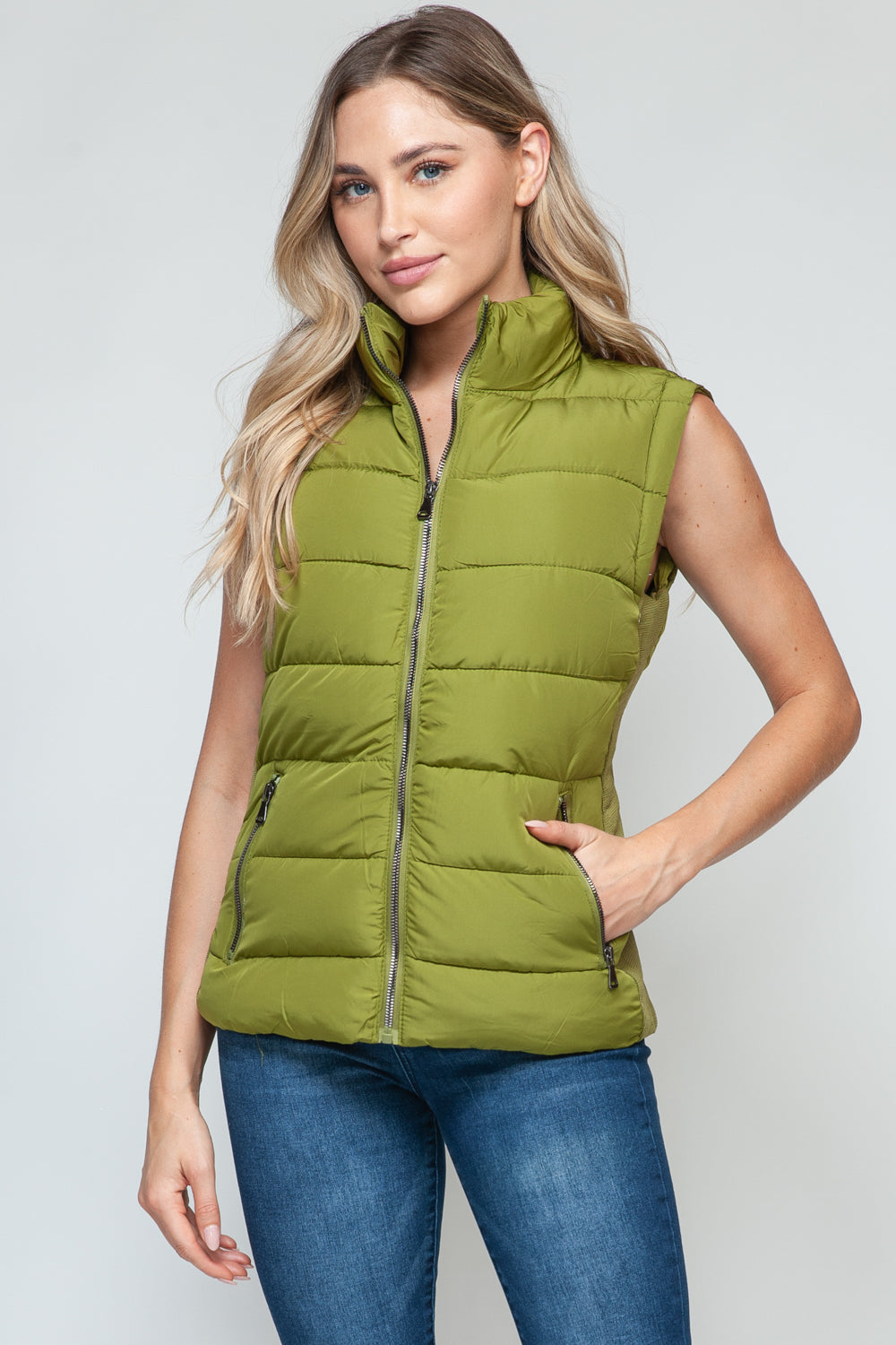 Snobbish Zip Up Turtleneck Vest with Pockets  Trendsi Cardamom Seed S 