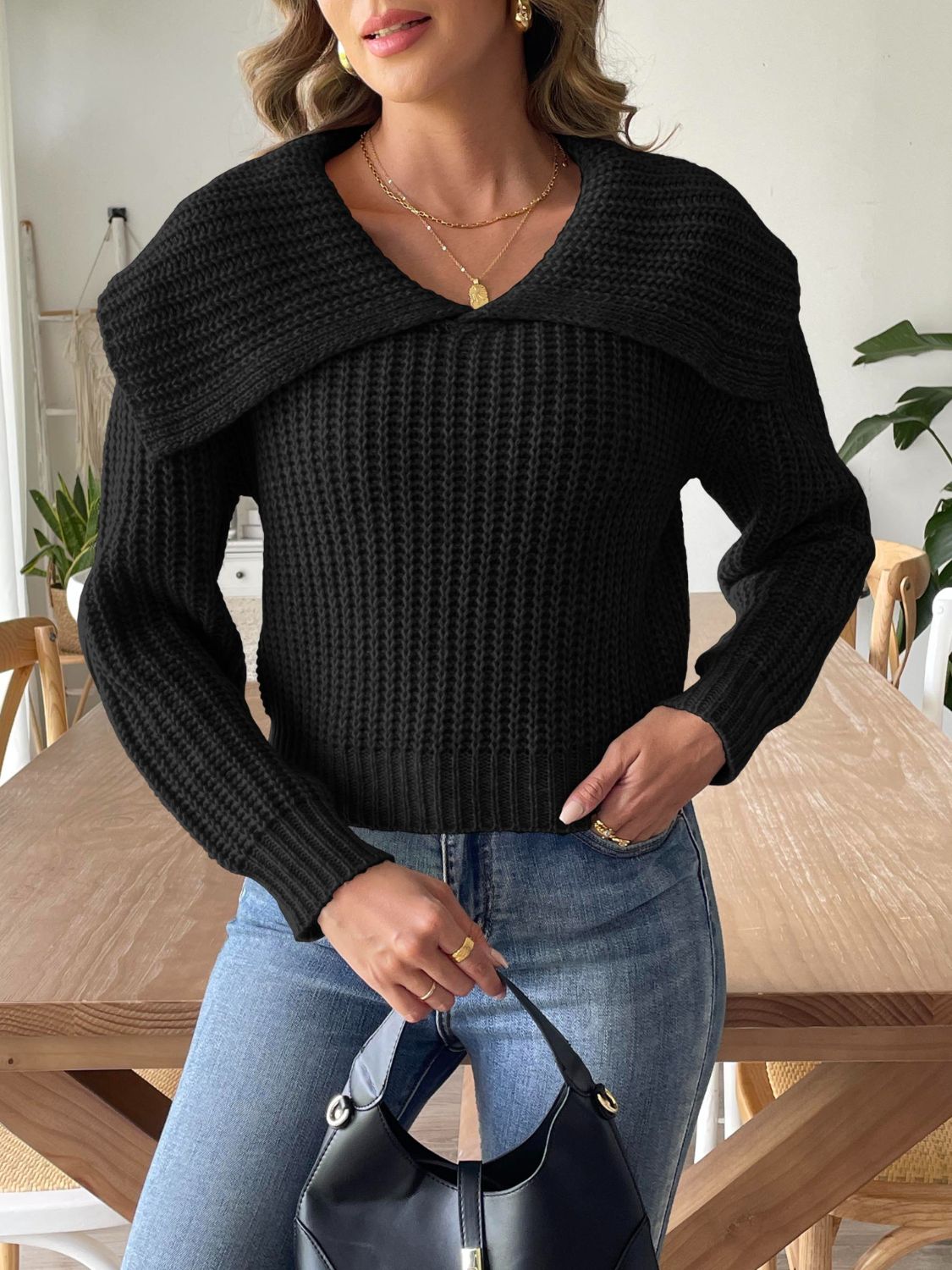 Cable-Knit Long Sleeve Sweater  Trendsi   