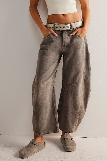 Wide Leg Jeans with Pockets  Trendsi Taupe S 