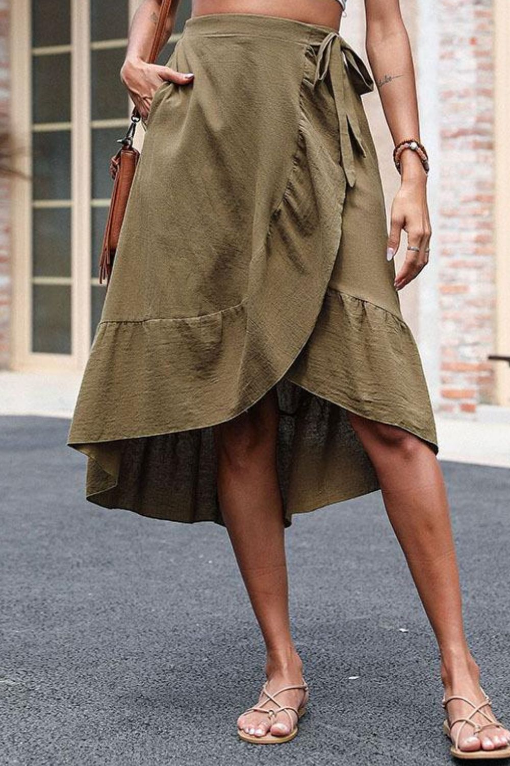 Perfee Elastic Waist Ruffled Skirt with Pockets  Trendsi   