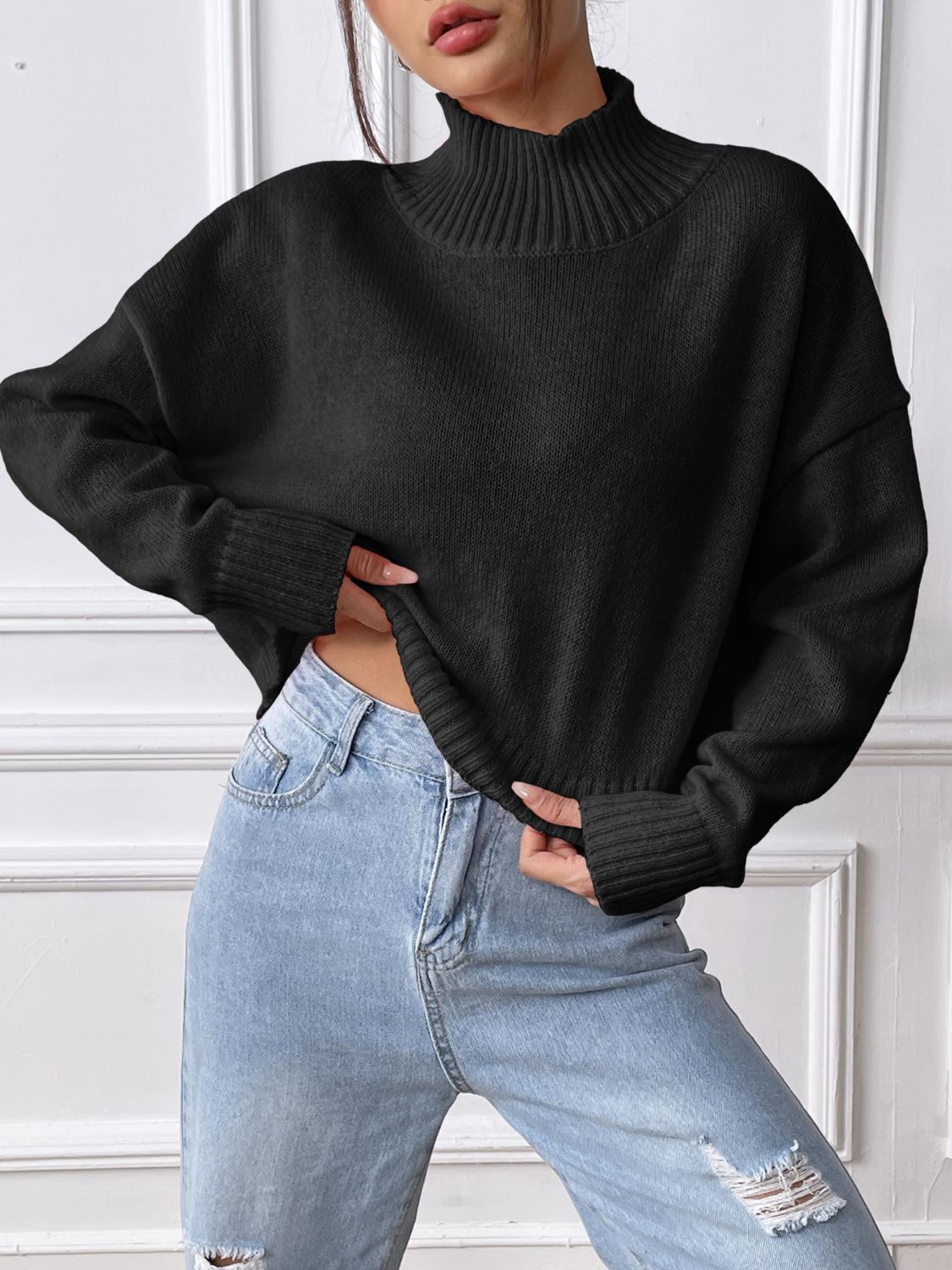 Turtleneck Long Sleeve Sweater  Trendsi   