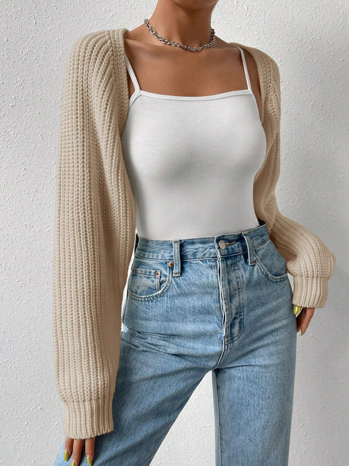 Honey Open Front Long Sleeve Cropped Cardigan  Trendsi   