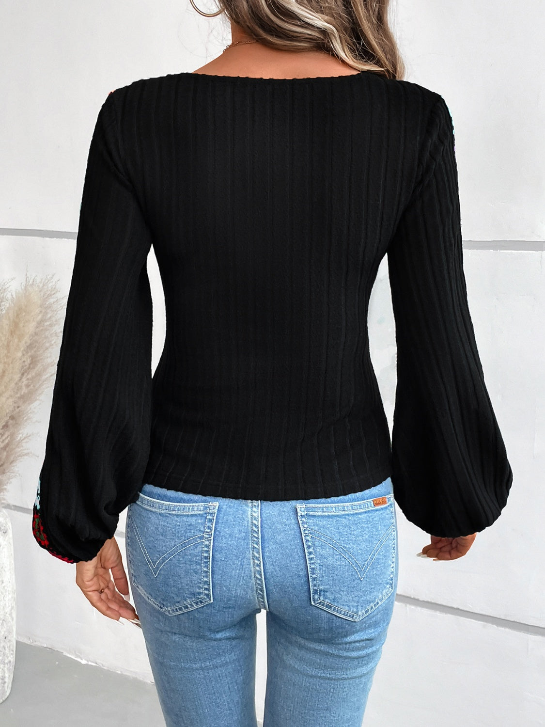 V-Neck Crochet Long Sleeve Top  Trendsi   