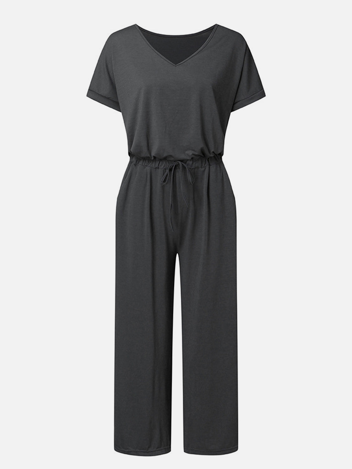 V-Neck Short Sleeve Jumpsuit  Trendsi   