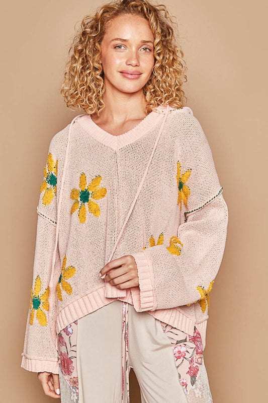 POL Floral Pattern Hooded High-Low Sweater  Trendsi Pink S 