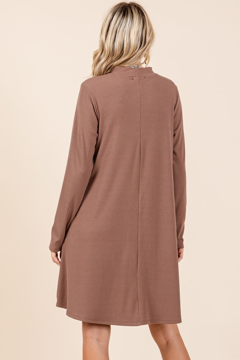 Mittoshop Mock Neck Long Sleeve Dress with Pockets  Trendsi   