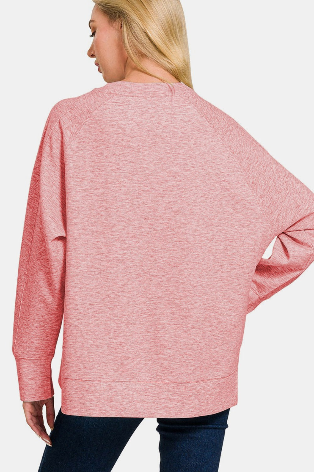 Zenana Scuba Round Neck Side Slit Sweatshirt  Trendsi   