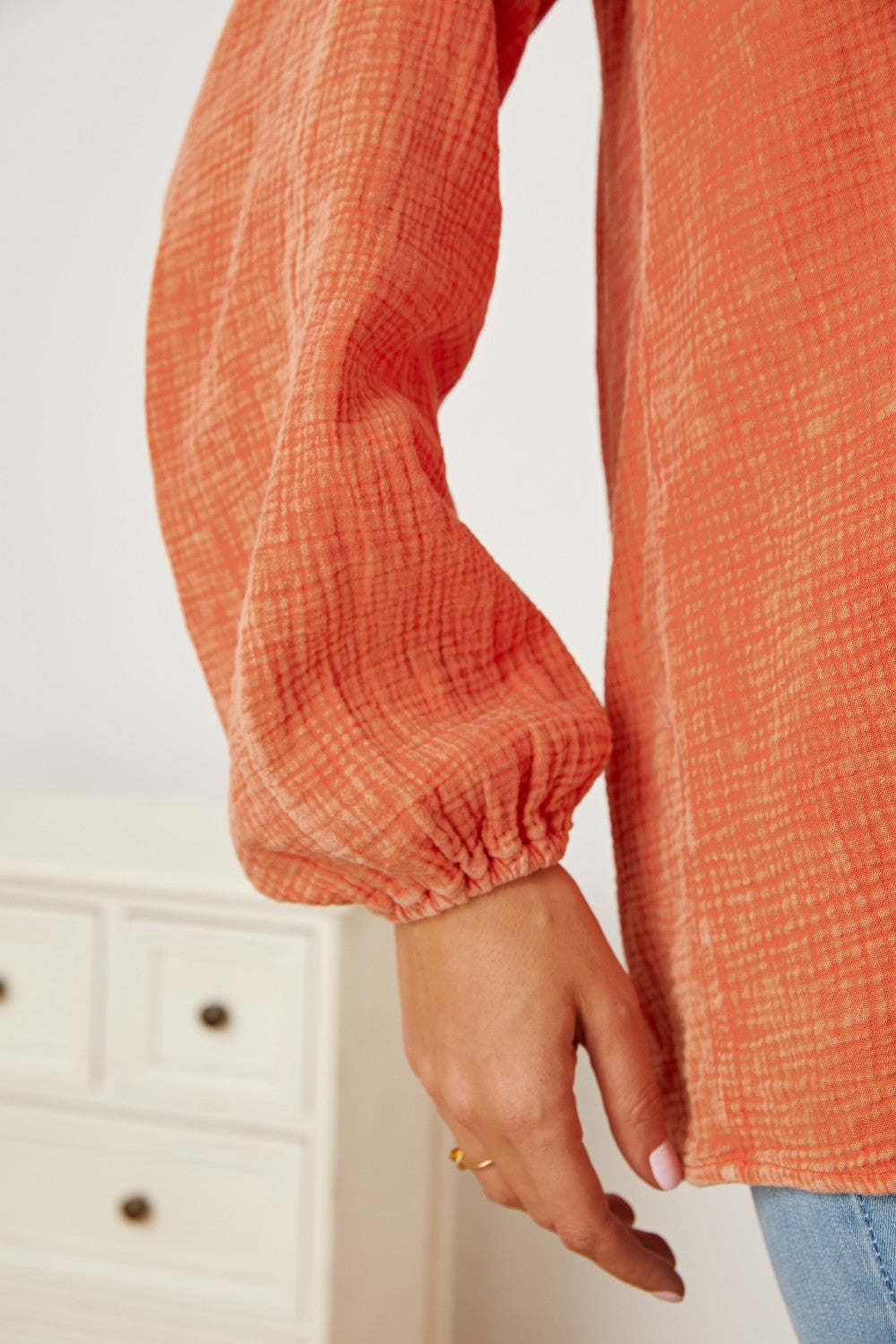 Frill V-Neck Balloon Sleeve Blouse Blouse Trendsi   