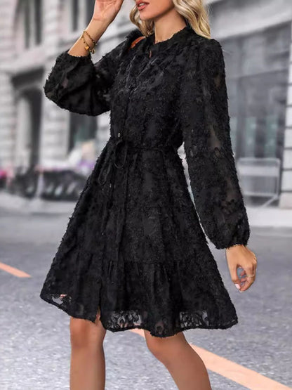 Lace Button Down Long Sleeve Mini Dress  Trendsi   