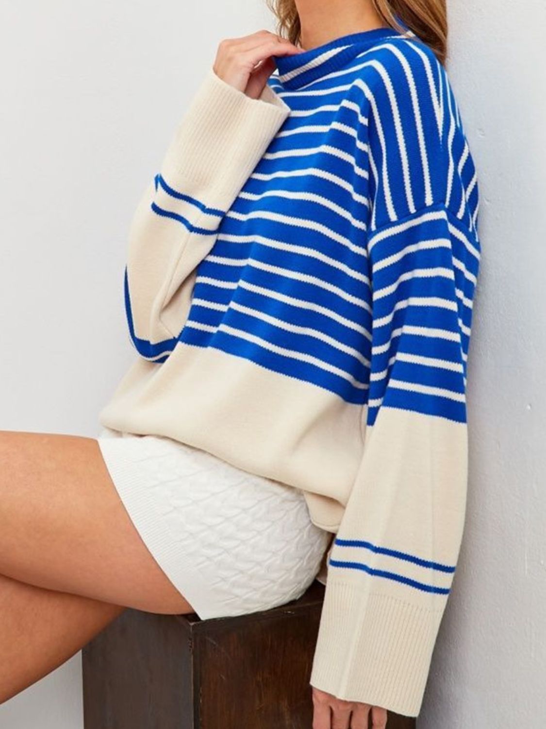 Striped Mock Neck Long Sleeve Sweater  Trendsi   