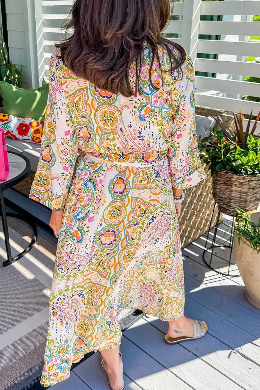 Tied Printed Long Sleeve Midi Dress  Trendsi   