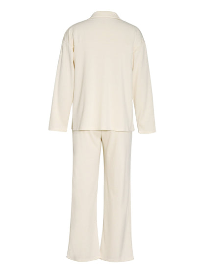 Collared Neck Long Sleeve Top and Drawstring Pants Set  Trendsi   