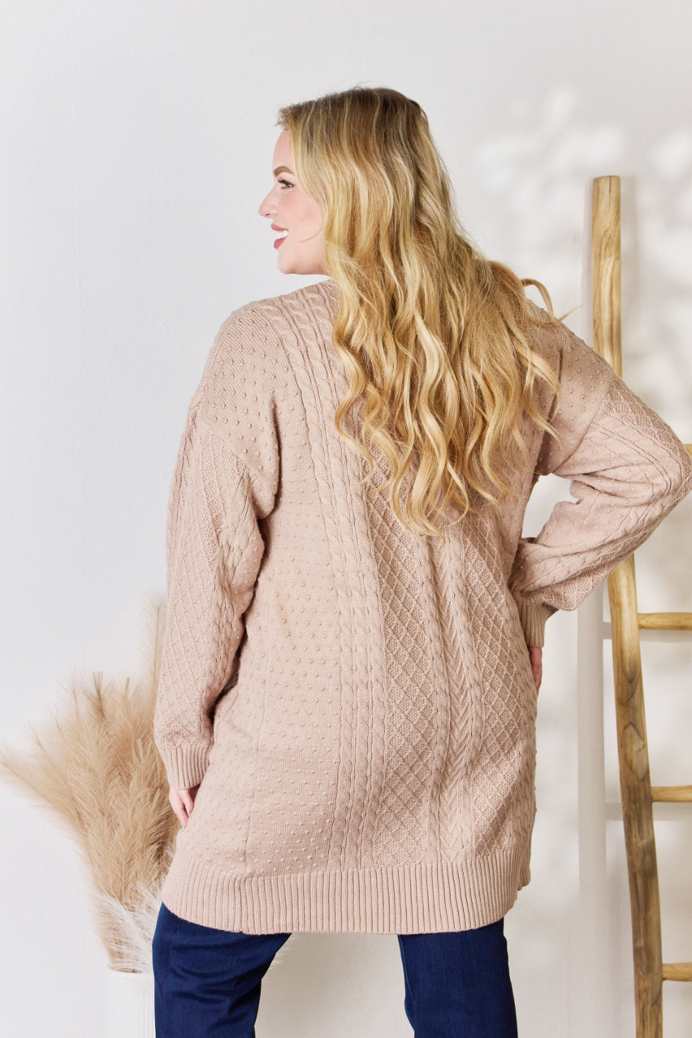 Hailey & Co Full Size Cable-Knit Pocketed Cardigan  Trendsi   