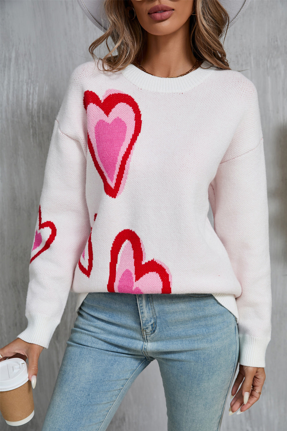 Angel Wings Heart Round Neck Long Sleeve Sweater  Trendsi White S 