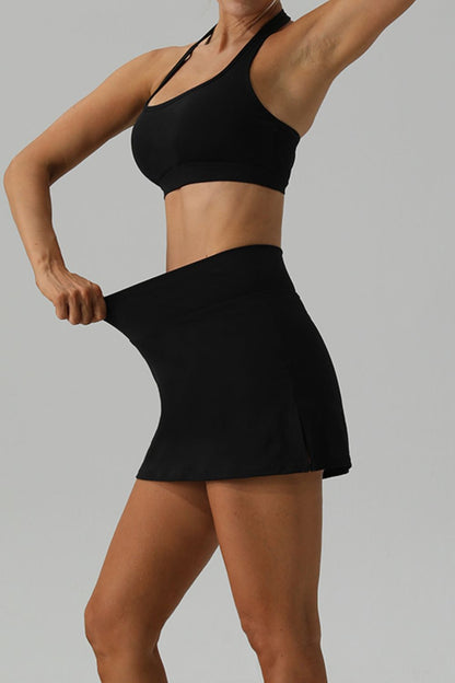 Halter Neck Tank and Slit Skirt Active Set  Trendsi   