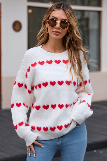 Angel Wings Heart Round Neck Long Sleeve Sweater  Trendsi   