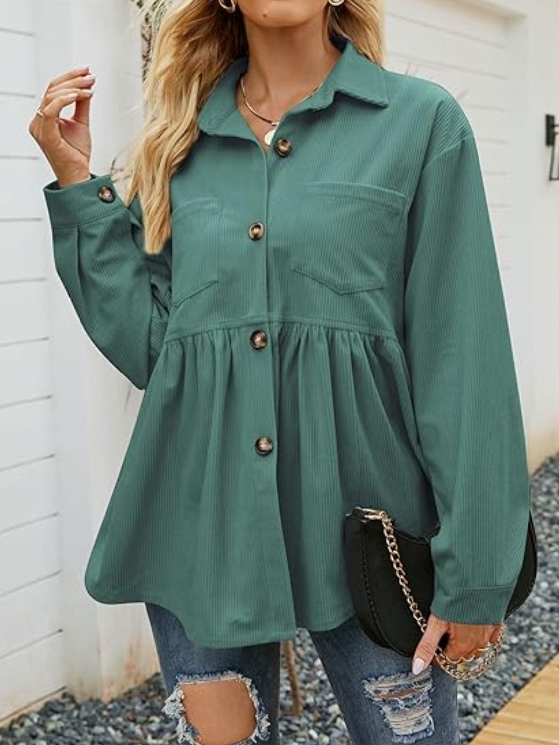 Mandy Button Up Long Sleeve Shirt  Trendsi   