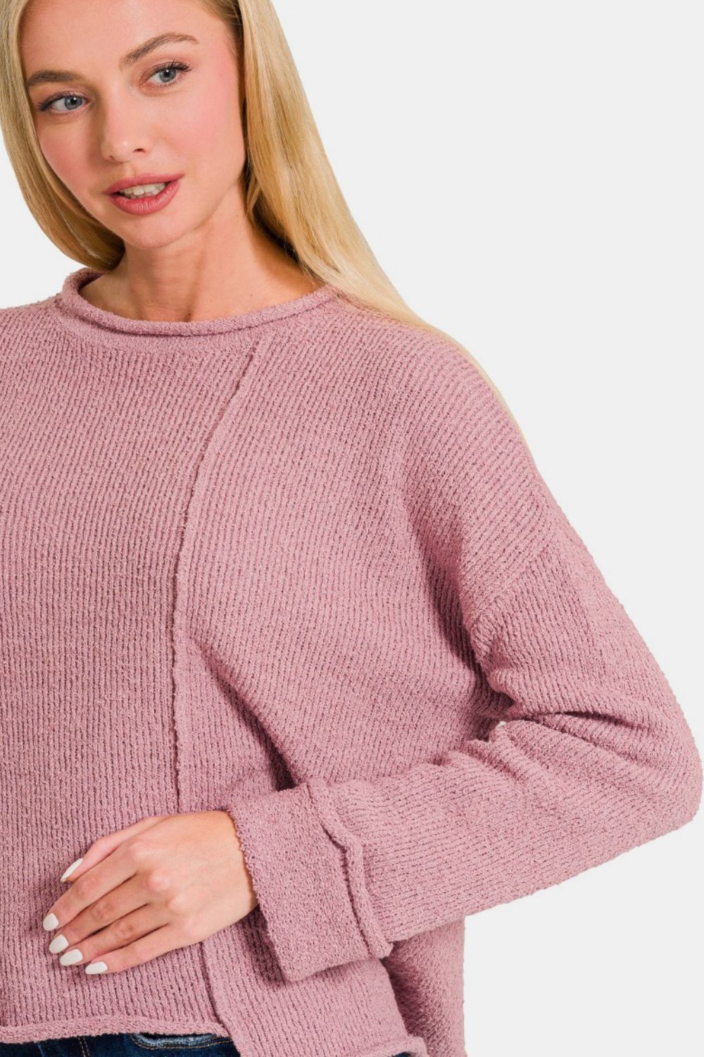 Zenana Asymmetric Hem Drop Shoulder Sweater  Trendsi   