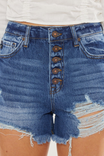 Kancan Distressed Button-Fly High Waist Denim Shorts  Trendsi   