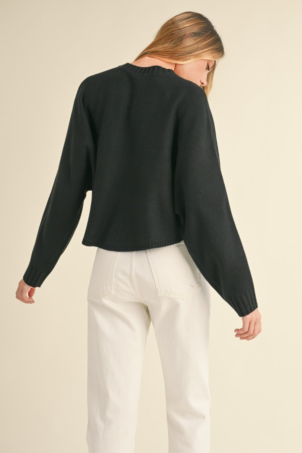 Mable Round Neck Dolman Sleeve Cropped Sweater  Trendsi   