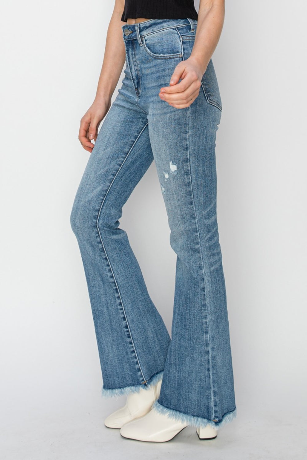 RISEN High Rise Frayed Hem Bootcut Jeans  Trendsi   