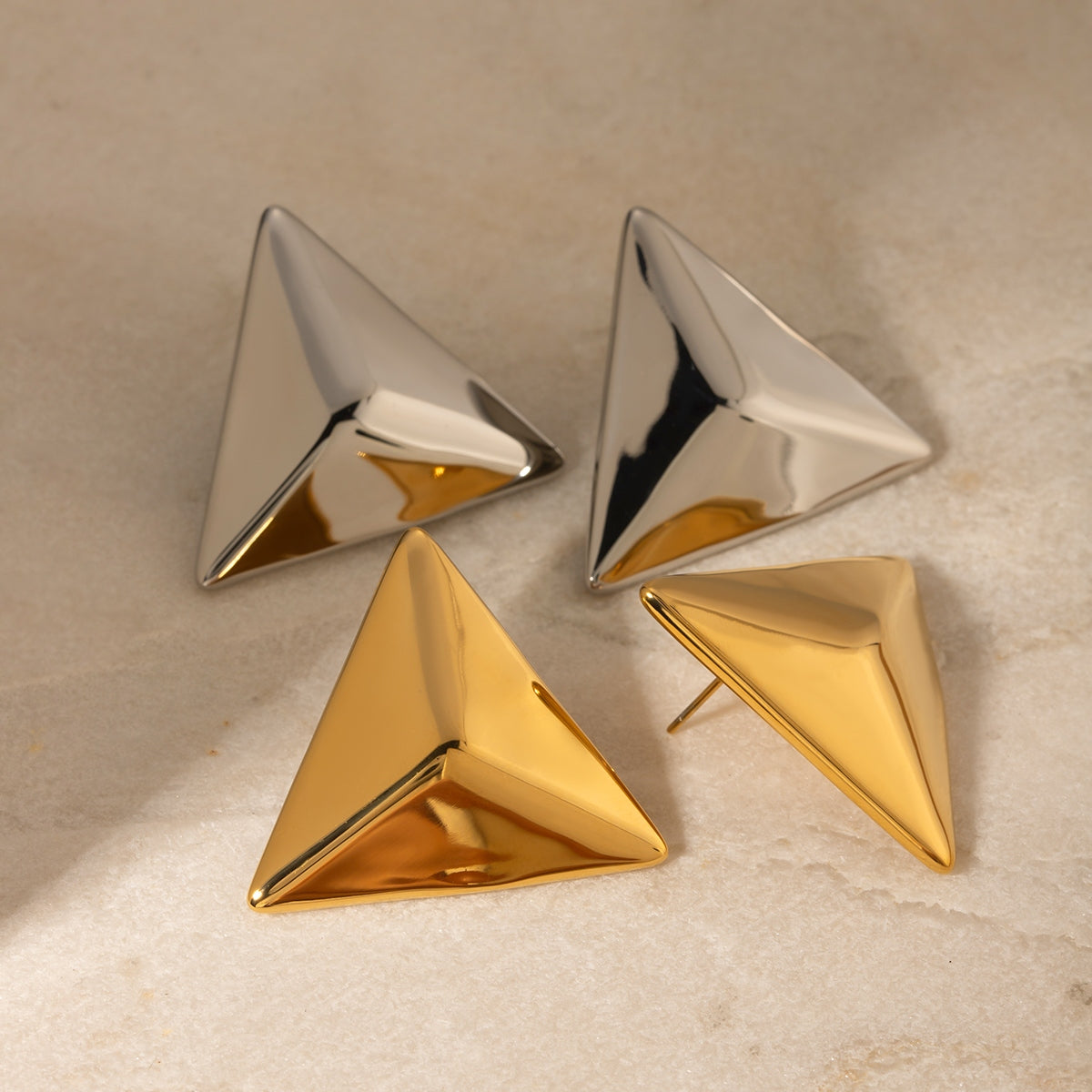 Stainless Steel 3D Triangle Earrings  Trendsi   