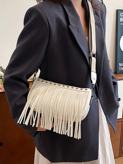 PU Leather Fringe Studded Crossbody Bag  Trendsi   