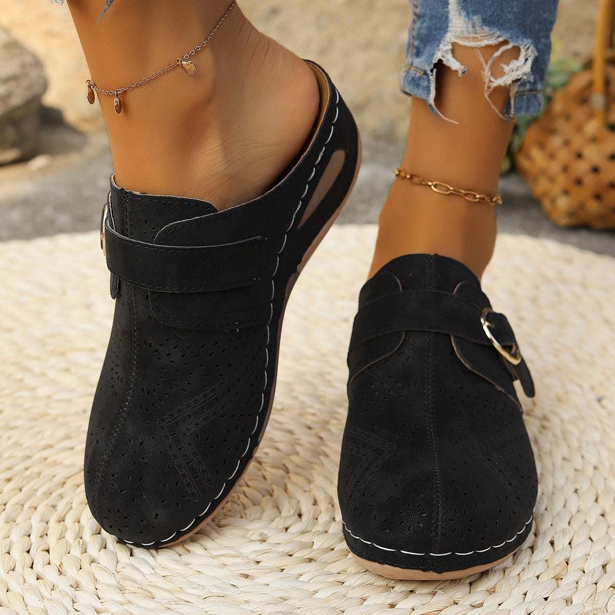 Suede Round Toe Wedge Sandals  Trendsi   