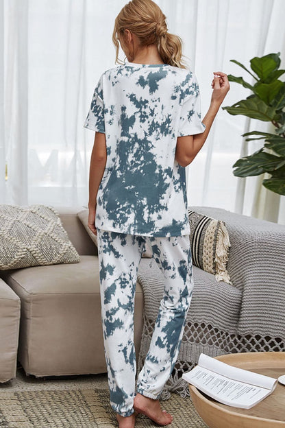 Shiny Tie-Dye Tee and Drawstring Waist Joggers Lounge Set