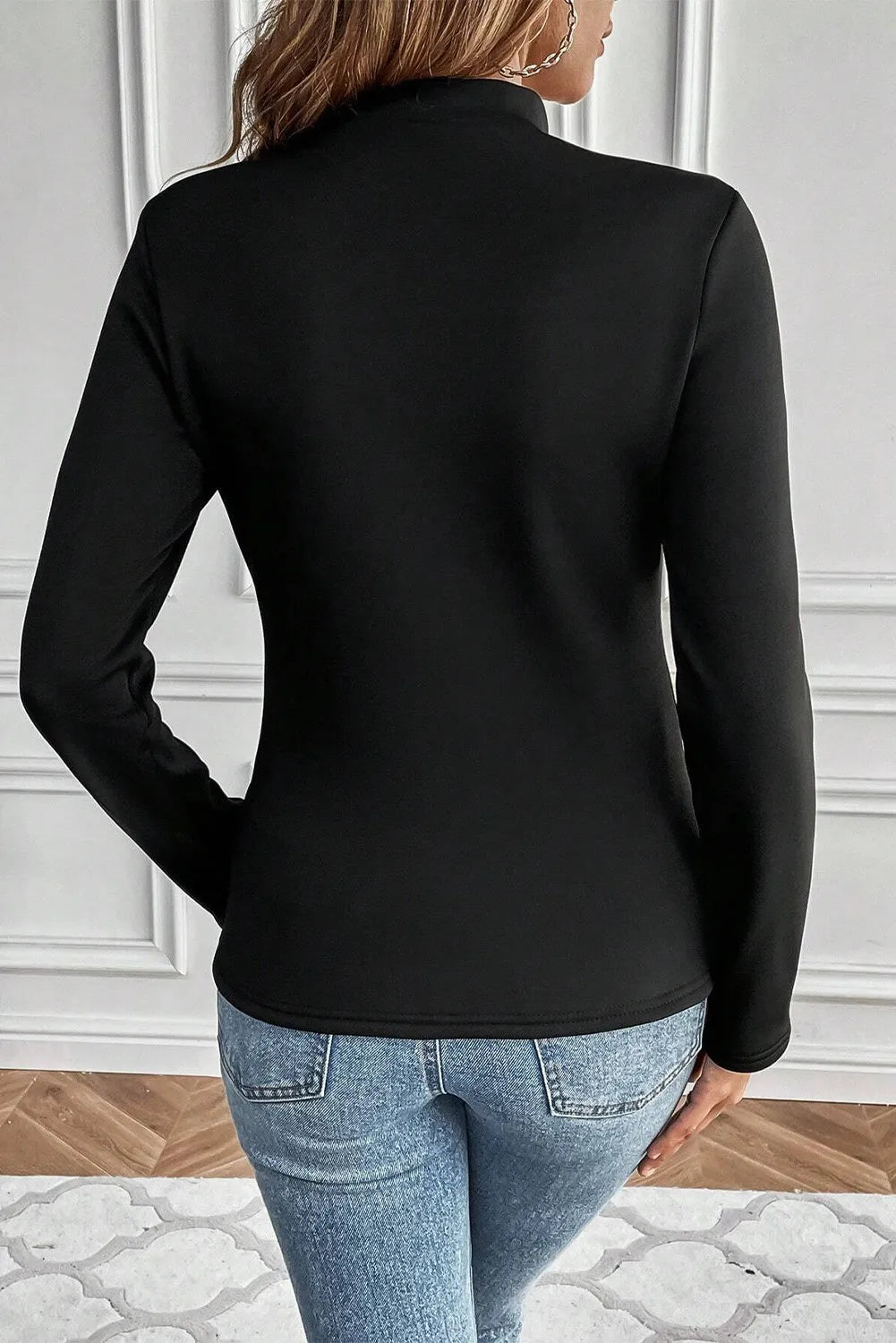 Thermal Lined Mock Neck Long Sleeve Blouse  Trendsi   