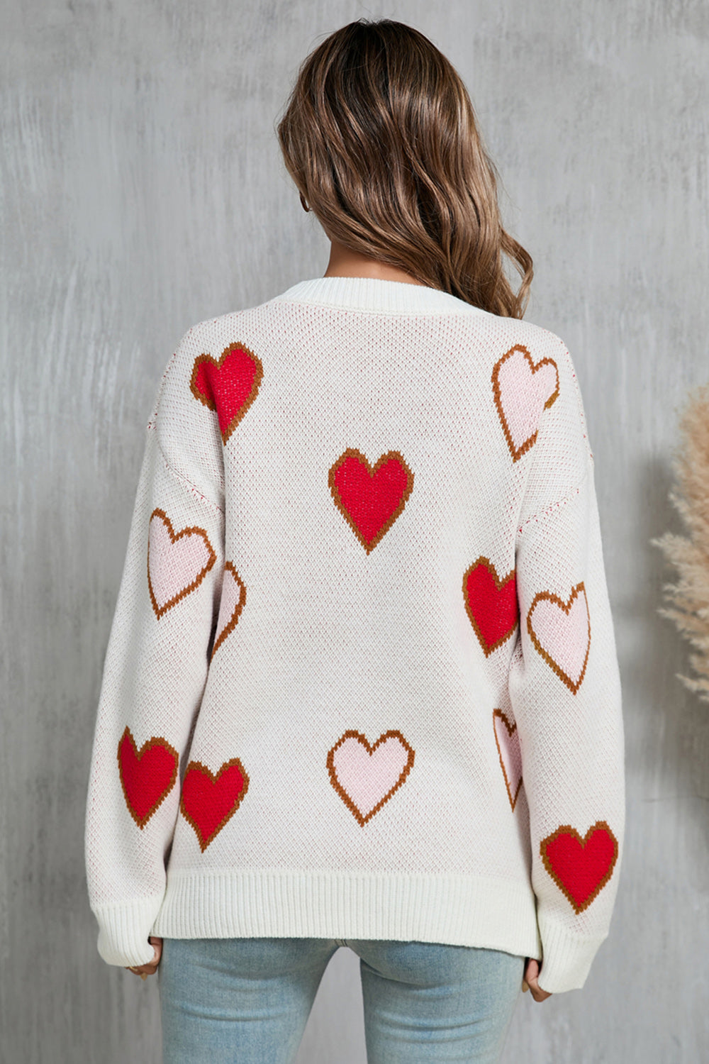 Angel Wings Contrast Heart Round Neck Long Sleeve Sweater  Trendsi   