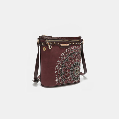 Nicole Lee USA Metallic Stitching Embroidery Inlaid Rhinestone Crossbody Bag  Trendsi   