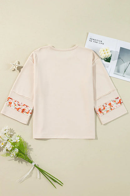 Exposed Seam Slit Floral Round Neck Blouse Blouse Trendsi   